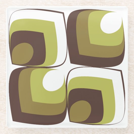70s Bold Modern Retro Ogee Motif in Greens Glazen Onderzetter (Voorkant)