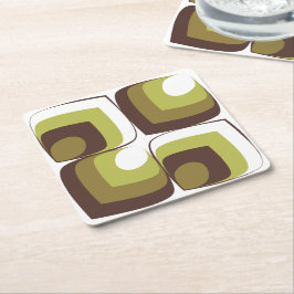 70s Bold Modern Retro Ogee Motif in Greens Kartonnen Onderzetters