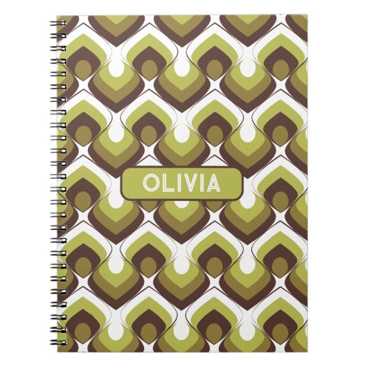 70s Bold Modern Retro Ogee Motif in Greens Notitieboek (Voorkant)