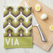 70s Bold Modern Retro Ogee Motif in Greens Theedoek (Quarter Fold)