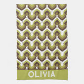 70s Bold Modern Retro Ogee Motif in Greens Theedoek (Verticaal)