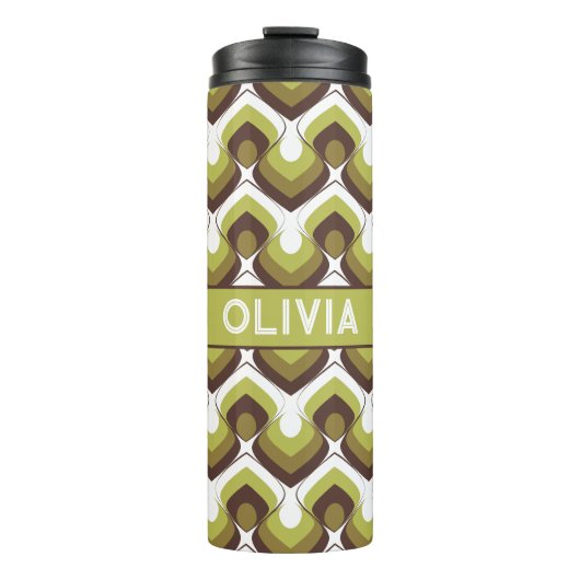70s Bold Modern Retro Ogee Motif in Greens Thermosbeker (Voorkant)