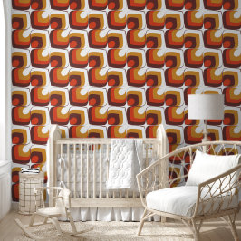 70s Bold Retro Modern Motif in Orange & Brown Behang