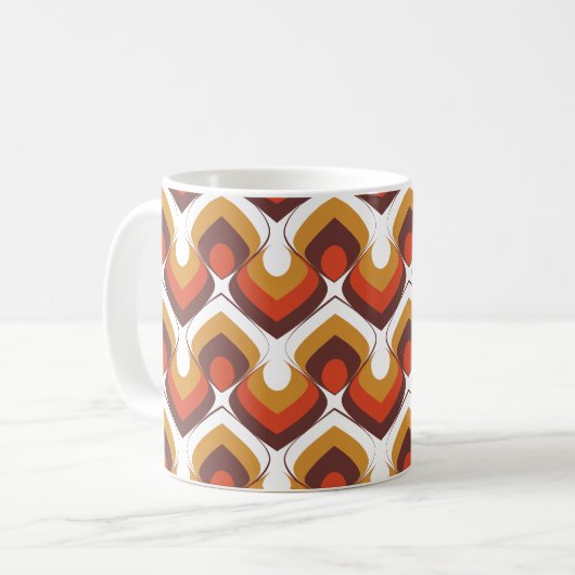 70s Bold Retro Modern Motif in Orange & Brown Koffiemok (Voorkant links)