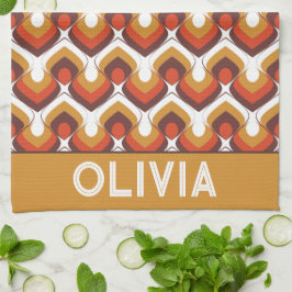 70s Bold Retro Modern Motif in Orange & Brown Theedoek