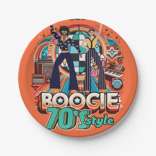 70s Boogie Retro Disco Dancing Partyware Dineren Papieren Bordje (Voorkant)