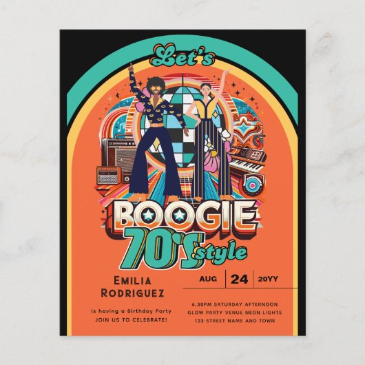 70s Boogie Retro Disco Dancing Verjaardagsfeest Flyer (Voorkant)