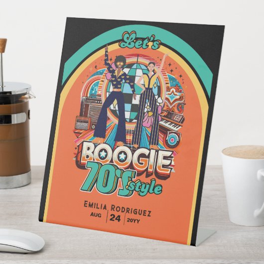 70s Boogie Retro Disco Dancing Verjaardagsfeest Reclamebord Met Voetstuk (Insitu)