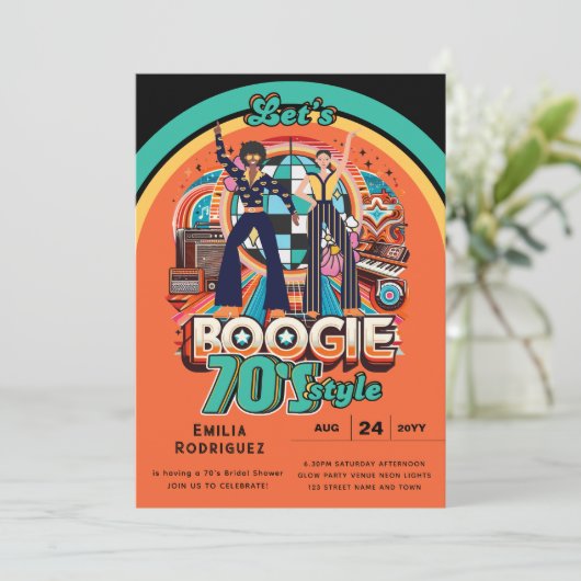 70s Boogie Retro Disco Dansende Bruids Bachelorett Kaart (Staand voorkant)