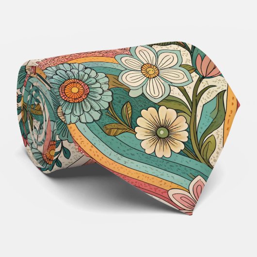 70s Brown Floral Custom Tie – Elegant Fashion Stropdas (Opgerold)