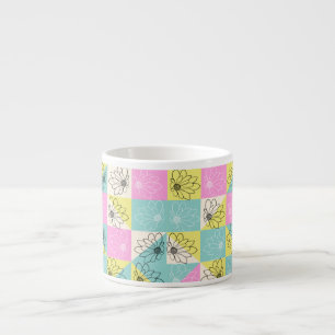 70s Checkerboard Spring Flowers Pattern Espresso Kop