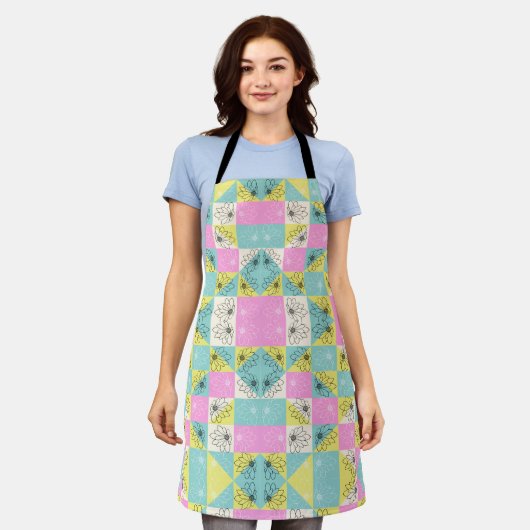 70s Checkerboard Spring Flowers Pattern Schort (Gedragen)