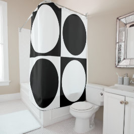 70s Checks and Circles Black and White Douchegordijn