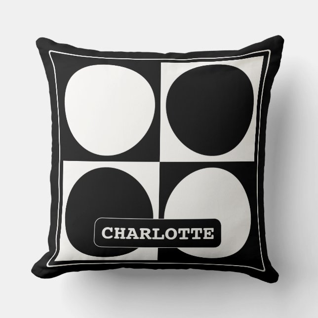 70s Checks and Circles Black and White Kussen (Voorkant)