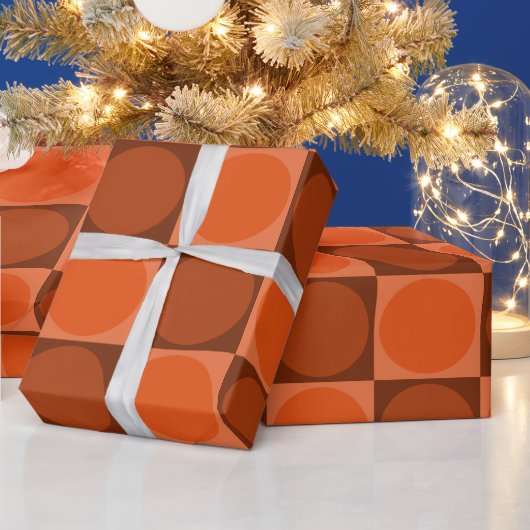 70s Checks and Circles Flame Orange Cadeaupapier (Feestdagen)