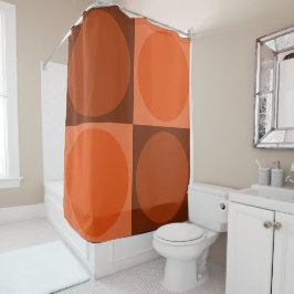 70s Checks and Circles Flame Orange Douchegordijn