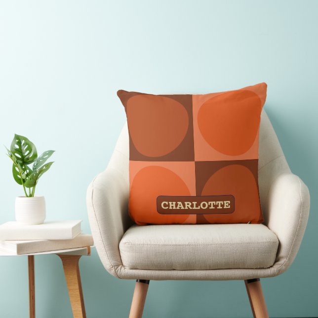 70s Checks and Circles Flame Orange Kussen (Stoel)