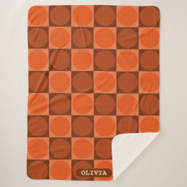 70s Checks and Circles Flame Orange Sherpa Deken