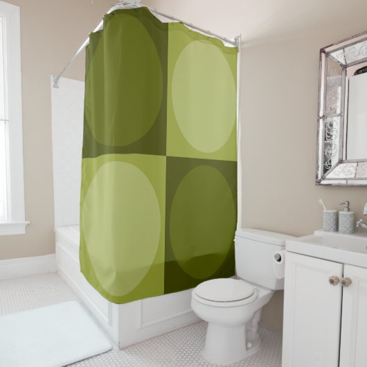 70s Checks and Circles Green Douchegordijn (In situ)