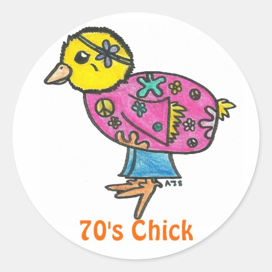 70's Chick Ronde Sticker (Voorkant)
