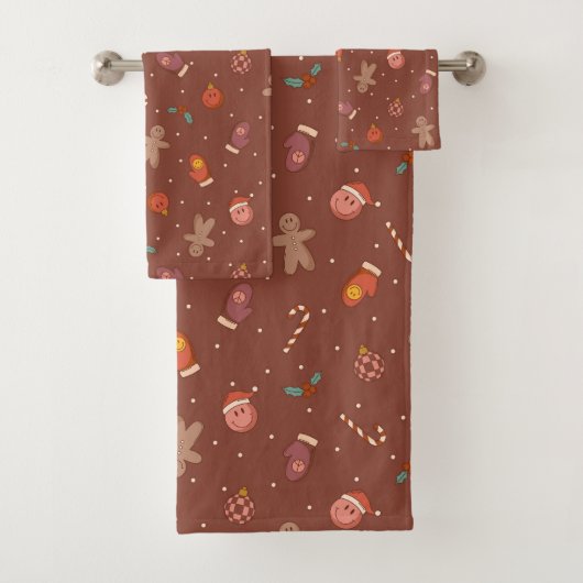 70s Christmas Towels Peace Love Pastel Comfort Bad Handdoek (Insitu)