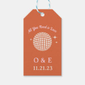 70s Disco Ball Sparkles Retro Bruiloft Initialen Cadeaulabel (Voorkant)