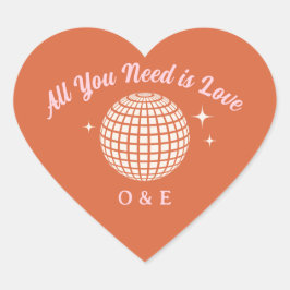 70s Disco Ball Sparkles Retro Bruiloft Initialen Hart Sticker