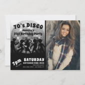 70's Disco Birthday Foto | Silver Glitter Ball Kaart (Voorkant)