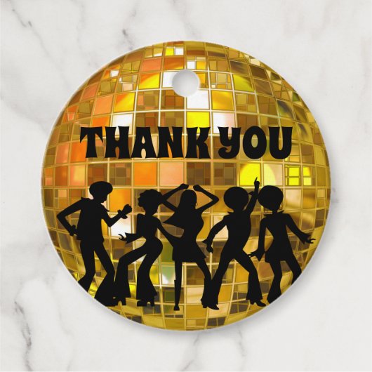 70's Disco Birthday | Gold Glitter Ball Hartelijk  Bedankjes Labels (Voorkant)