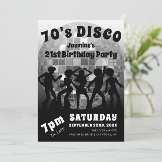 70's Disco Birthday | Silver Glitter Ball Kaart (Staand voorkant)