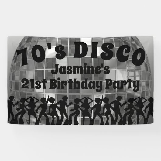 70's Disco Birthday | Silver Glitter Ball Spandoek (Horizontaal)