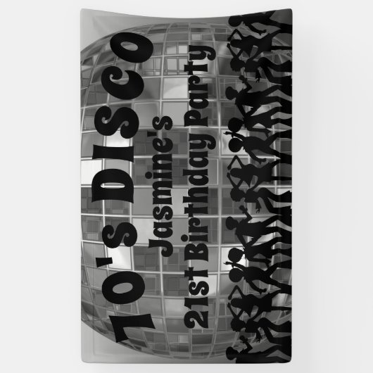 70's Disco Birthday | Silver Glitter Ball Spandoek (Verticaal)