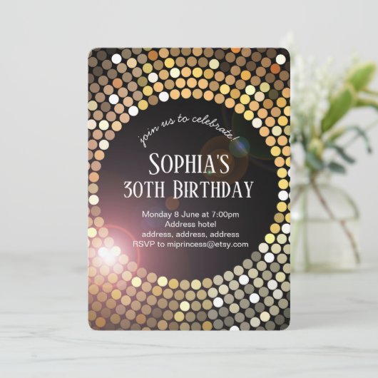 70s disco danst glitter verjaardagsuitnodiging kaart (Staand voorkant)