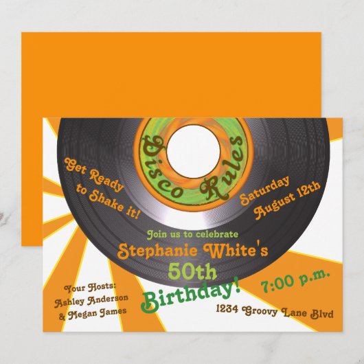 70s Disco Groovy 45 Record 50e verjaardagsfeestje Kaart (Voorkant / Achterkant)