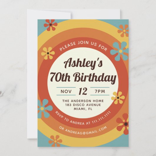70's Disco Hippie Birthday Uitnodiging (Voorkant)