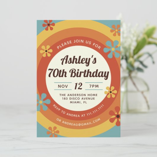 70's Disco Hippie Birthday Uitnodiging (Staand voorkant)