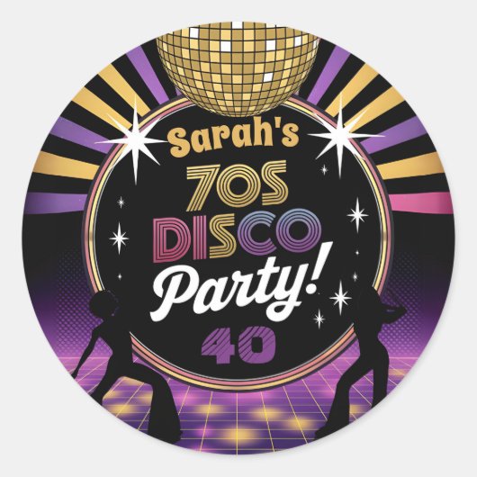 70's Disco Party Seventies Hippy Verjaardag Rave Ronde Sticker (Voorkant)