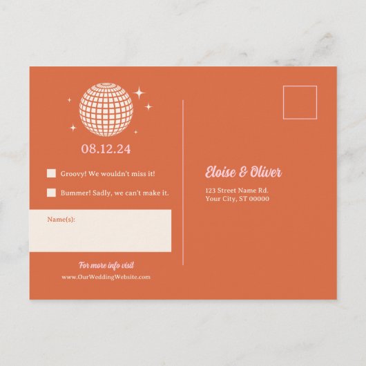 70s Disco Sparkles Kleurrijke Moderne Retro Bruilo Briefkaart (Achterkant)