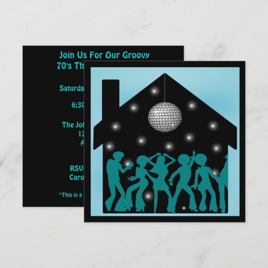 70s Disco Theme House Party Kaart (Voorkant / Achterkant)