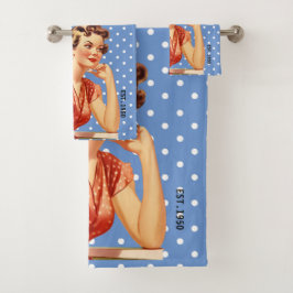 70s Elegant uniek retro kunstwerk Polka dots Blauw Bad Handdoek