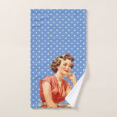 70s Elegant uniek retro kunstwerk Polka dots Blauw Bad Handdoek (Handdoek)
