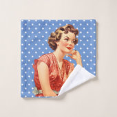 70s Elegant uniek retro kunstwerk Polka dots Blauw Bad Handdoek (Wasdoekje)