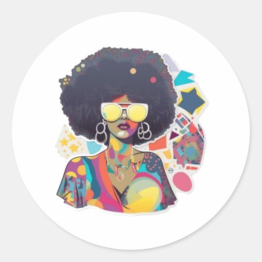 70s Era Retro Disco Woman Ronde Sticker (Voorkant)