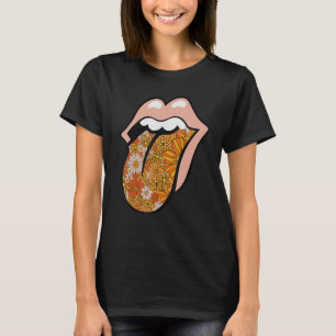 70s Floral Lips Hippie Groovy Daisy Positive Mind T-shirt