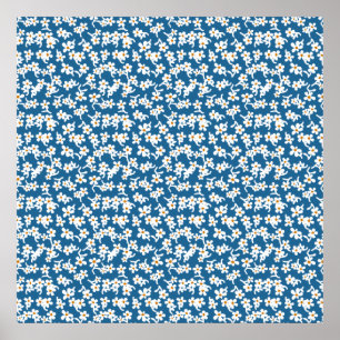 70s Floral Print in Blue, Vintage Floral, Flowery