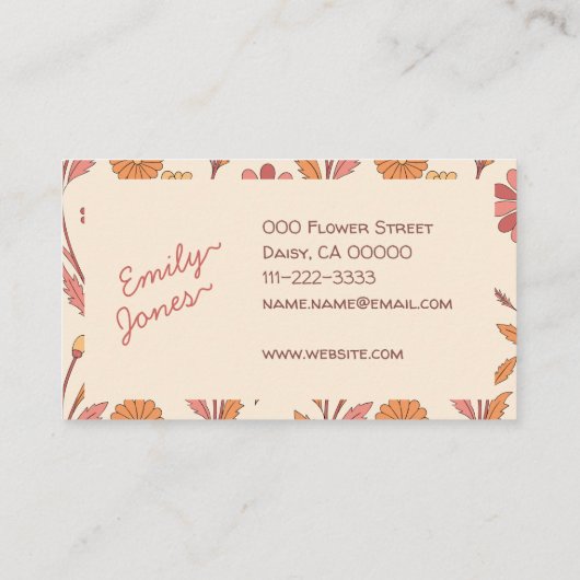 70s Flowers Handmade By Name Cream Boho Style Scha Visitekaartje (Achterkant)