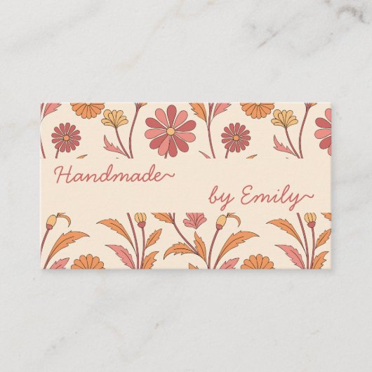 70s Flowers Handmade By Name Cream Boho Style Scha Visitekaartje (Voorkant)