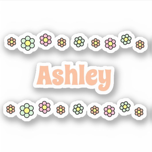 70s Flowers Schattigee Bloemenlijn Gepersonaliseer Sticker (Voorkant)