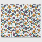 70's Folk Art Ditzy Retro Daisy in Jewel Tones Cadeaupapier (Vlak)