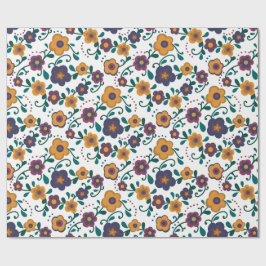 70's Folk Art Ditzy Retro Daisy in Jewel Tones Cadeaupapier